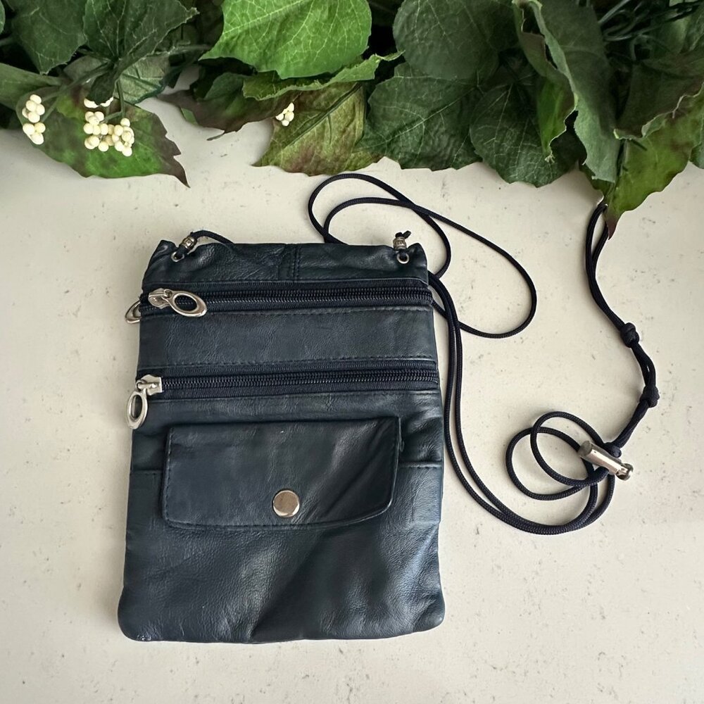 Genuine Leather Crossbody Bag With Multi Zipper Pockets & Adjustable Strap - Mad